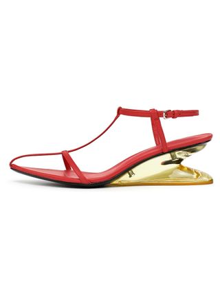 Oval T-strap wedge sandals