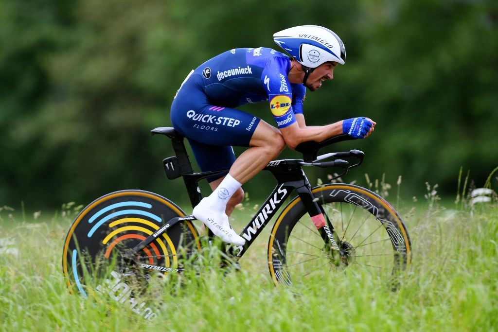 FRAUENFELD SWITZERLAND JUNE 06 Julian Alaphilippe of France and Team Deceuninck QuickStep during the 84th Tour de Suisse 2021 Stage 1 a 109km Individual Time Trial from Frauenfeld to Frauenfeld UCIworldtour tds tourdesuisse on June 06 2021 in Frauenfeld Switzerland Photo by Tim de WaeleGetty Images