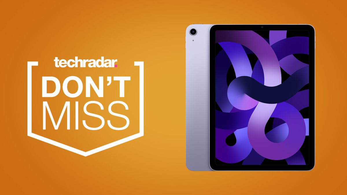 iPad Air 5 on orange background with techradar don&#039;t miss badge