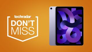 iPad Air 5 on orange background with techradar don't miss badge