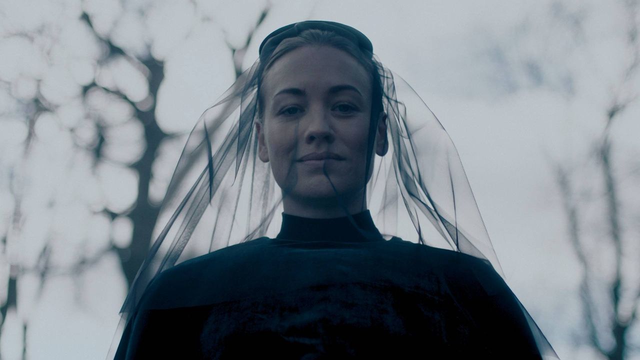 Serena is in a mourning veil in The Handmaid's Tale season 5