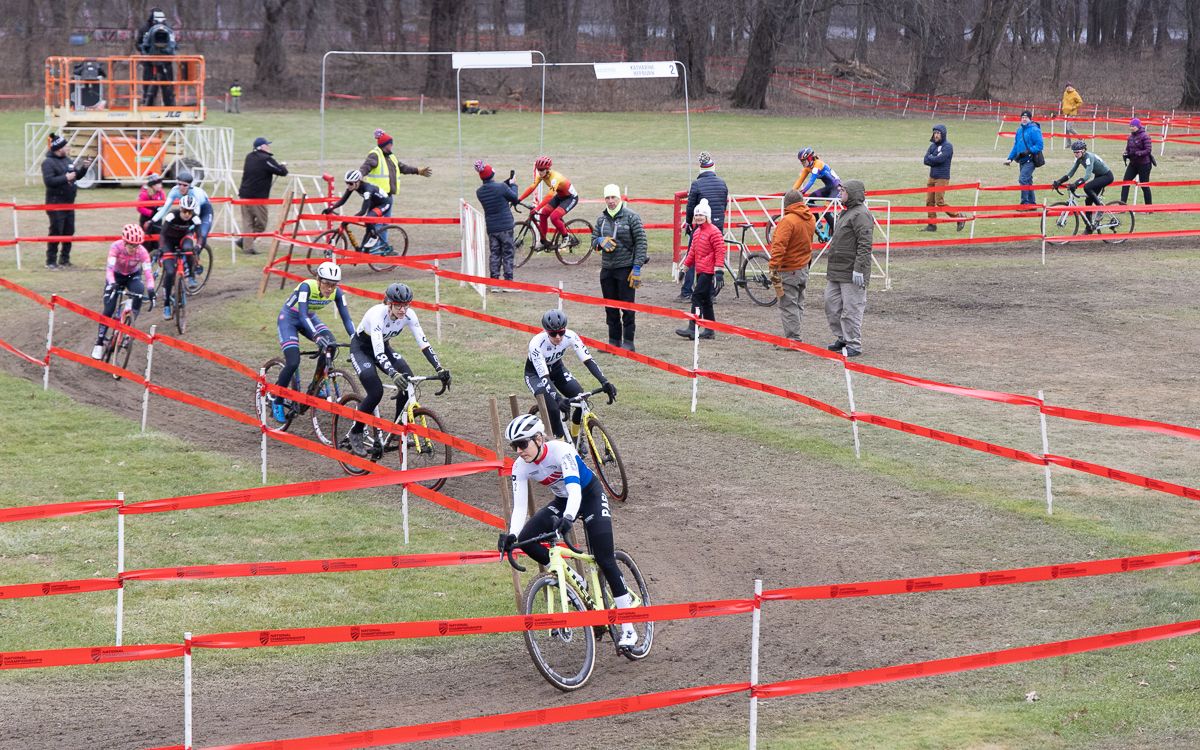 Pan American Champion, Raylyn Nuss (Steve Tilford Foundation) took over the lead heading into the first of three run-ups on the levee that protects Hartford from the Connecticut River.