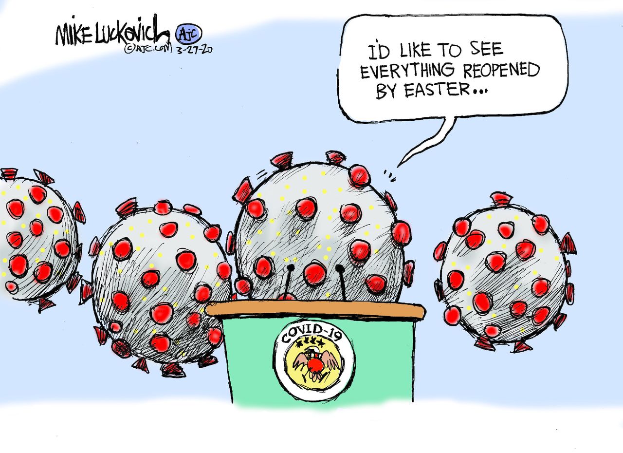 Political Cartoon U.S. Coronavirus Easter press briefing economy opening