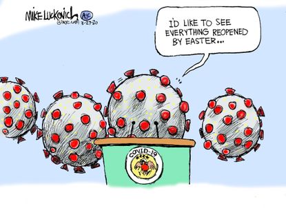 Political Cartoon U.S. Coronavirus Easter press briefing economy opening