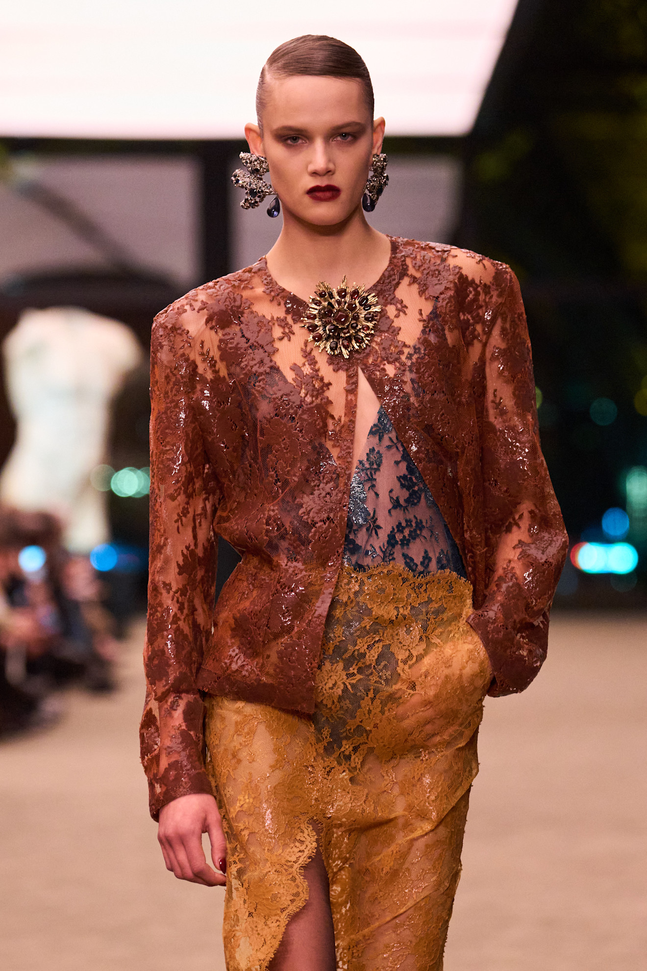 Saint Laurent model walks the fall/winter 2026 runway during Paris Fashion Week