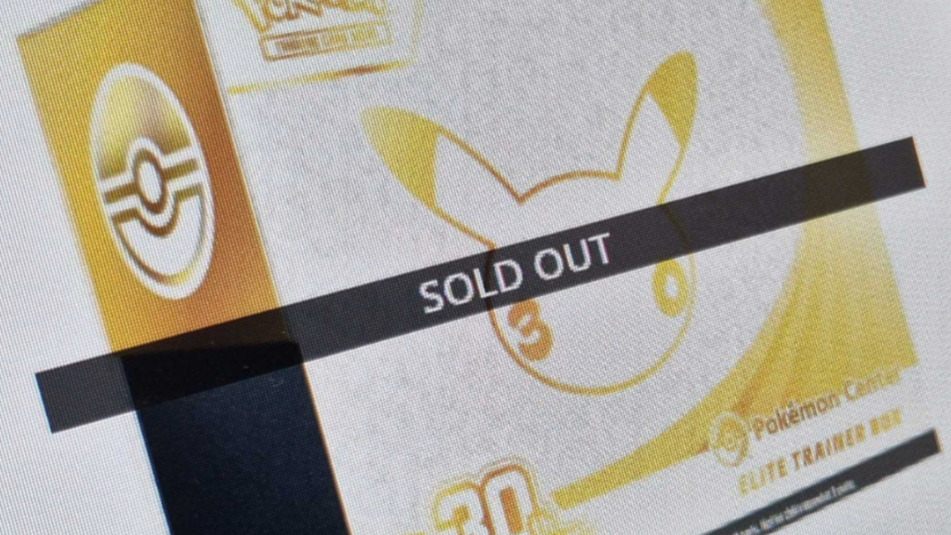 Pokemon TCG 30th Celebration products with a 'sold out' label over the top of them