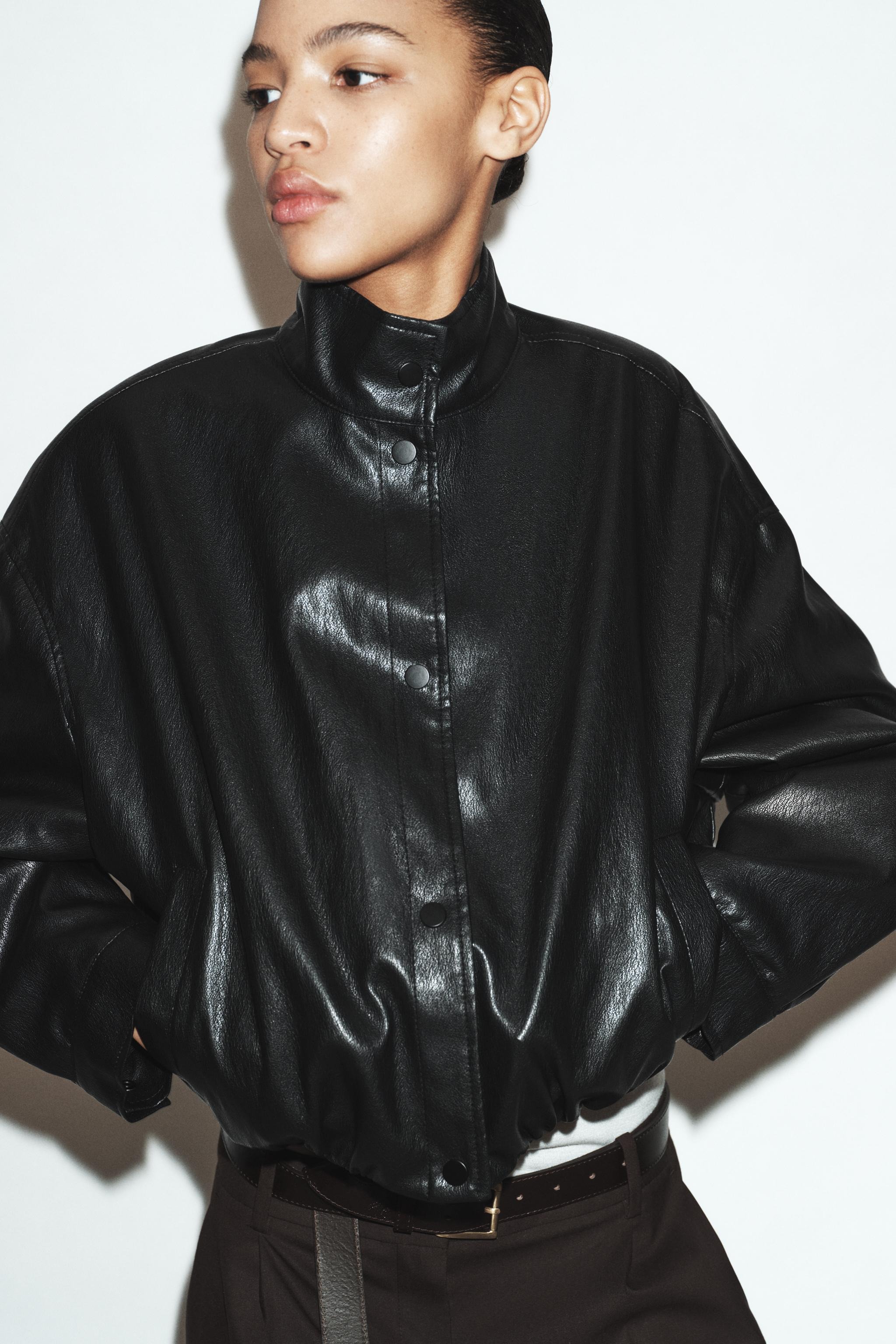ZARA, Faux Leather Padded Bomber Jacket
