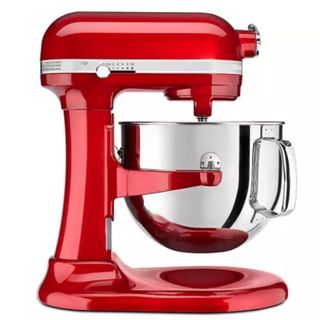 The KitchenAid Pro Line Stand Mixer in red on a white background