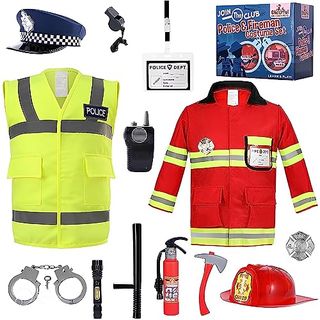 Kids Police and Fireman Costume - Dress Up Outfit for Boys and Girls 3-7 Years Old - Includes Police Costume, Fireman Costume and Accessories. for Fancy Dress, Dressing Up, Halloween.