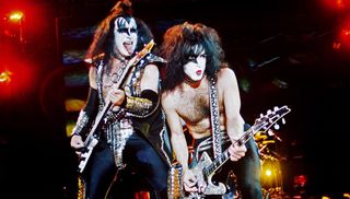 Gene Simmons And Paul Stanley perform with Kiss in the 1970s