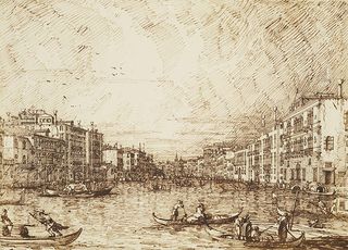 Canaletto, Venice: The Central Stretch of the Grand Canal, c.1734 Royal Collection Trust/(c)Her Majesty Queen Elizabeth II 2016 For single use only in connection with the exhibition 'Canaletto & the Art of Venice' at The Queen's Gallery, Buckingham Palace 19 May - 12 November 2017. Not to be archived or sold on.