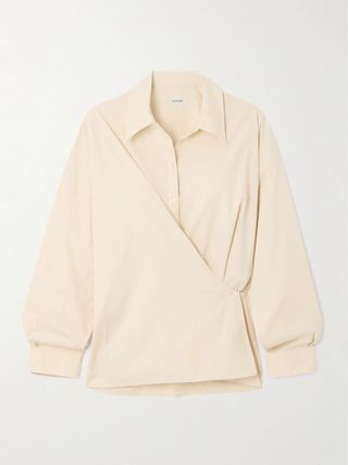 Twist-Front Cotton-Poplin Wrap Shirt