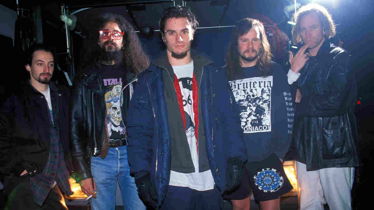 Faith No More posing for a photograph in 1992