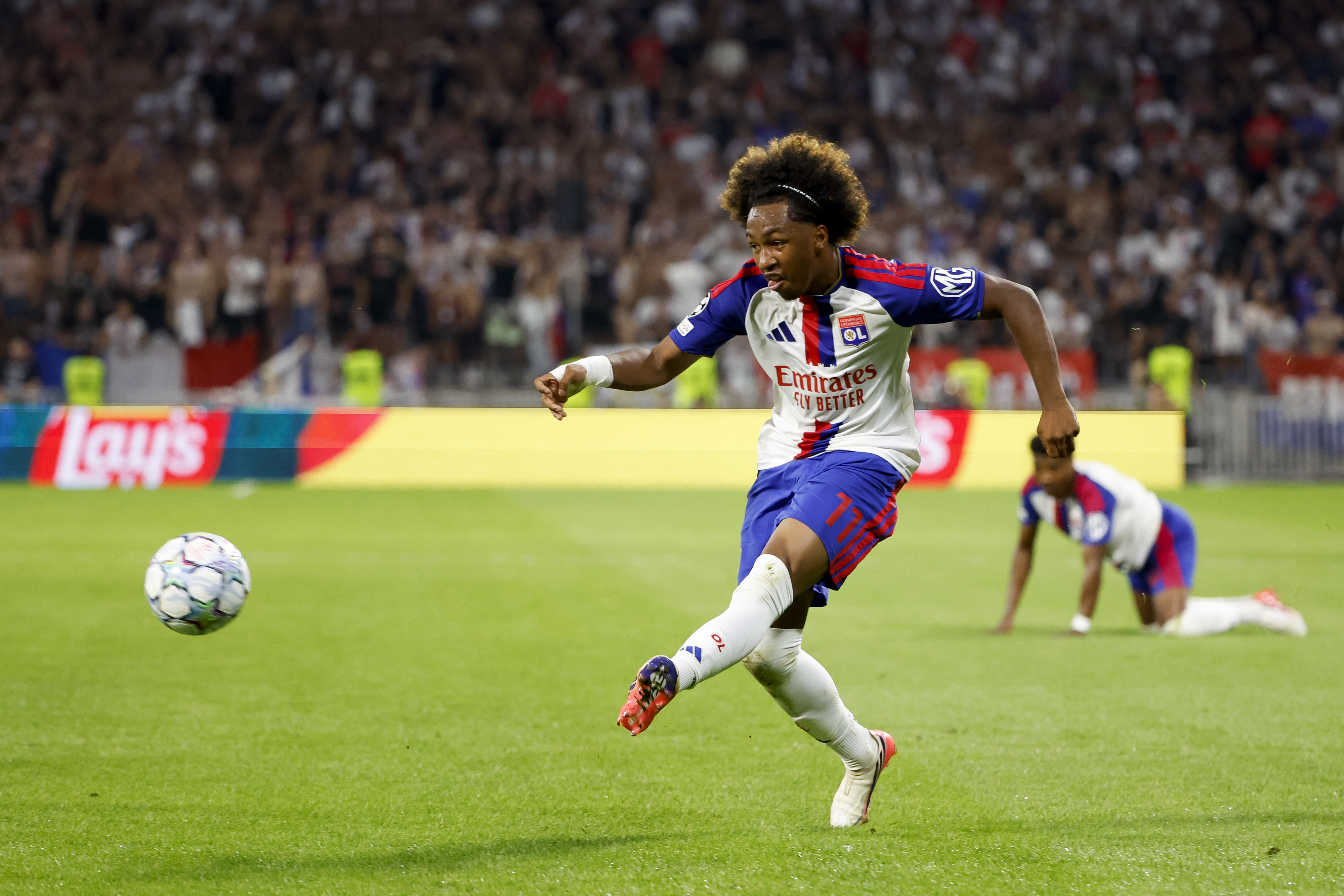 LYON, FRANCE - AUGUST 26: Malick Fofana #11 of Lyon during the UEFA Champions League 2026/27 Play-Offs Second Leg football match between Olympique Lyonnais (OL) and Fenerbahce SK at Groupama Stadium on August 26, 2026 in Decines near Lyon, France. (Photo by Jean Catuffe/Getty Images)