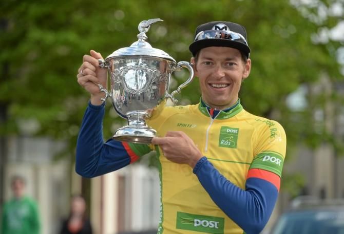 Marcin Bialoblocki (UK Youth Pro Cycling) with his 2013 An Post Ras champion's trophy