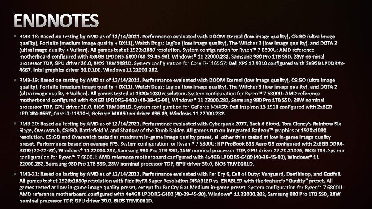 AMD Ryzen 6000 Test Notes Endnotes