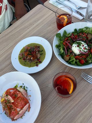 A variety of starters from Francette, a floating restaurant near the Eiffel Tower in Paris.