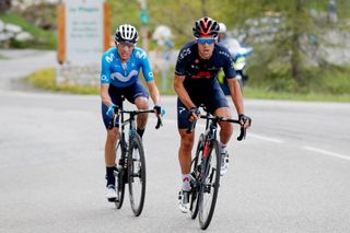 LA PLAGNE FRANCE JUNE 05 Richie Porte of Australia and Team INEOS Grenadiers Enric Mas Nicolau of Spain and Movistar Team in breakaway during the 73rd Critrium du Dauphin 2021 Stage 7 a 1715km stage from SaintMartinLeVinoux to La Plagne 2072m UCIworldtour Dauphin dauphine on June 05 2021 in La Plagne France Photo by Bas CzerwinskiGetty Images