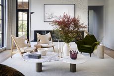 A living room with well proportioned furniture