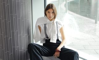 Trousers and shirts, all by Margaret Howell, braces by Hackett, bracelet by Cult Gaia at Net-a-Porter