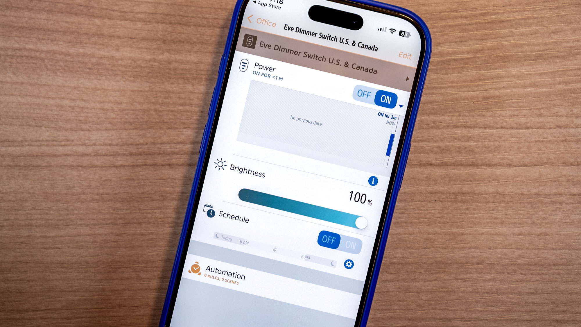 The Eve Dimmer Switch app