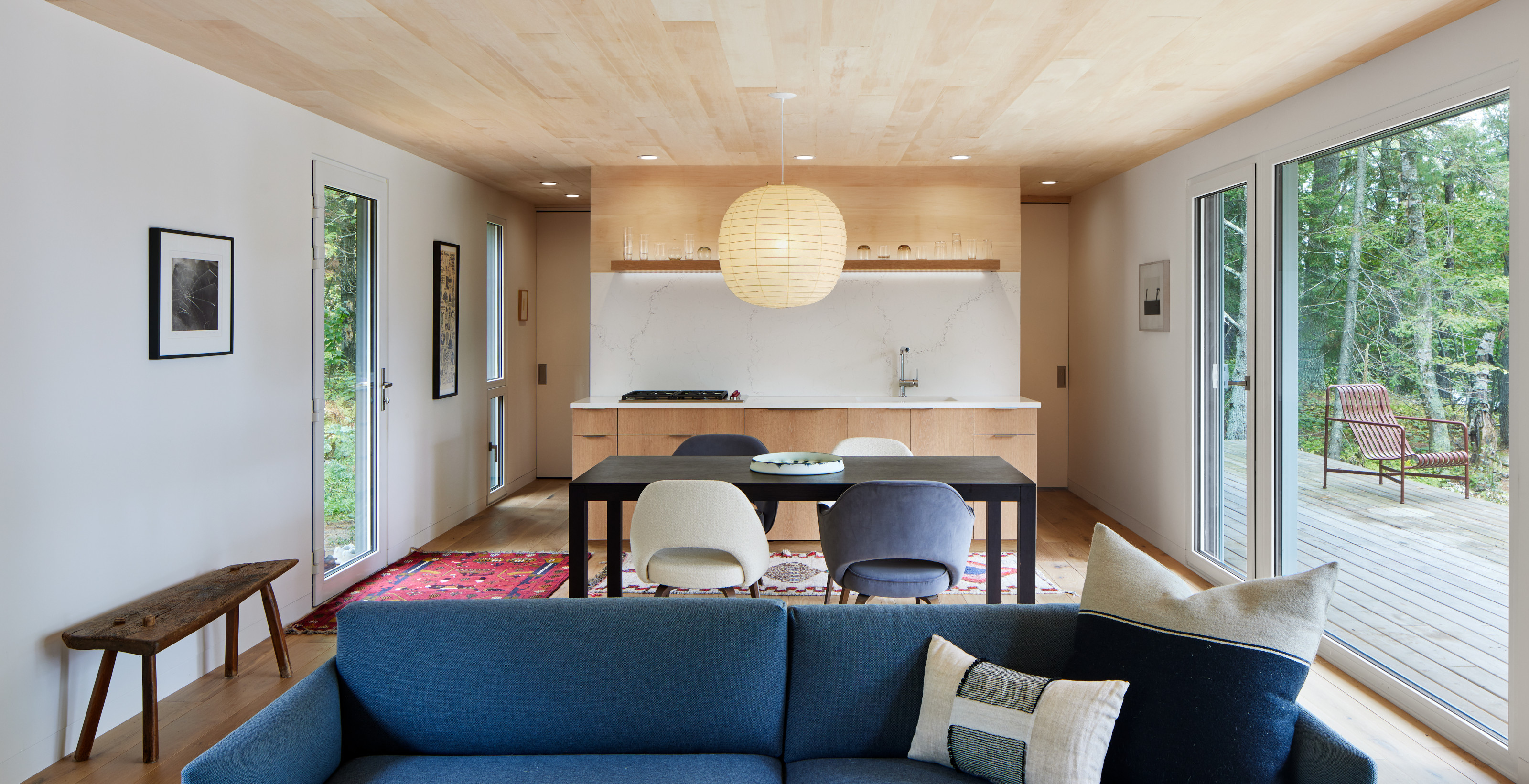 The narrow plan allows light deep into the heart of the cabin