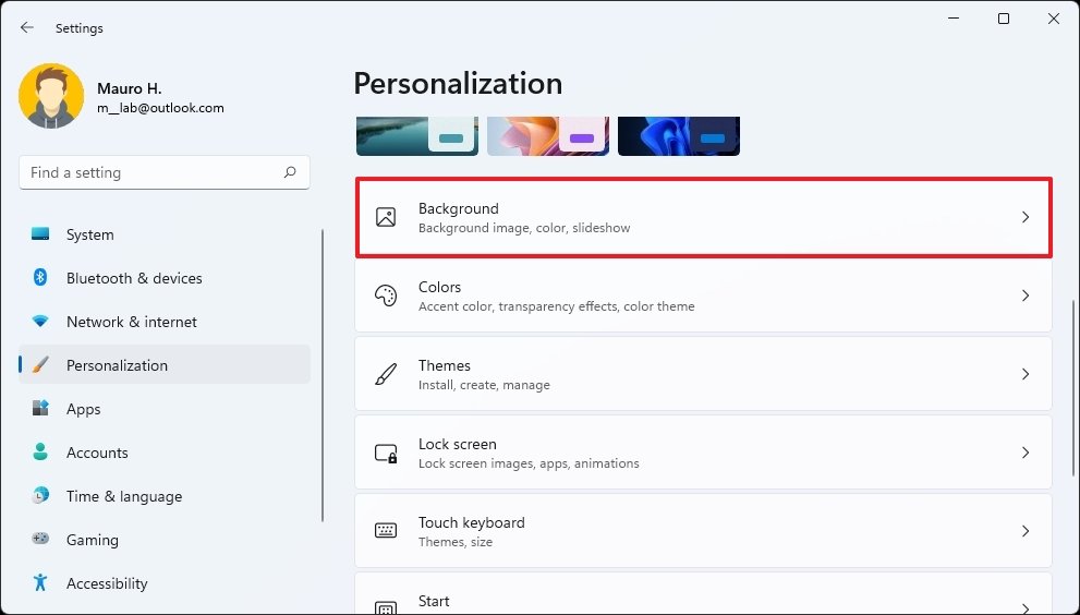 Open Background settings