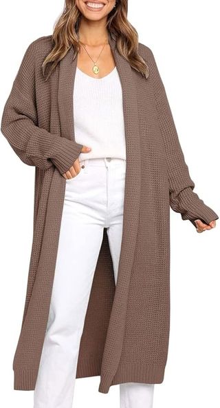 Lillusory Long Cardigan Sweaters for Women Fall Trendy Oversized Open Front Winter Coat Blazer 2025 Cozy Chunky Knit Sweater Jacket Outwear Coats Khaki S