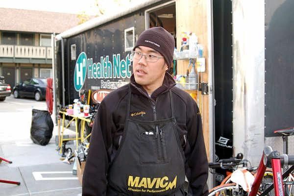 A HealthNet mechanic after a long day working on the bikes.