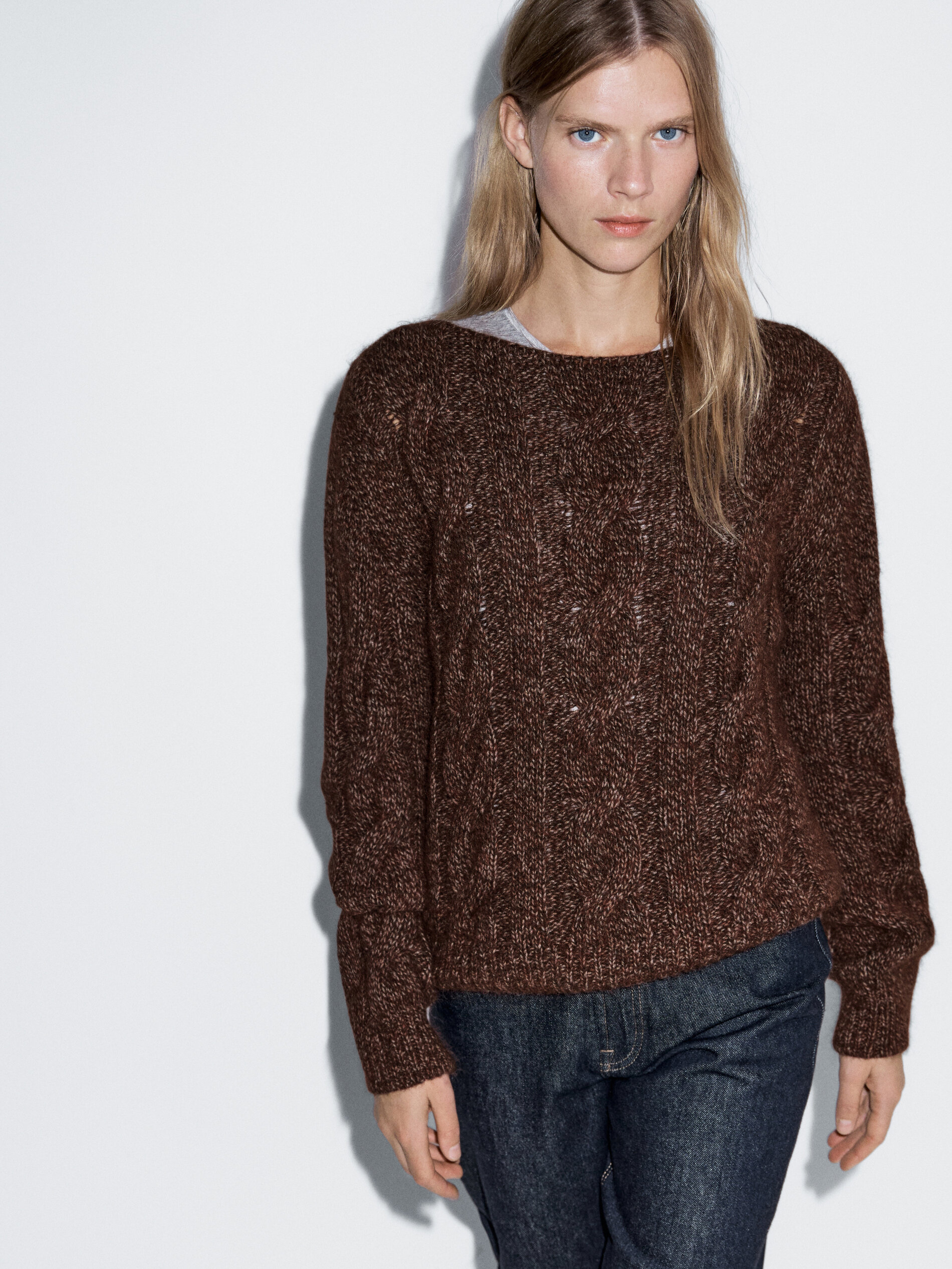 Cable-Knit Sweater With Boat Neck