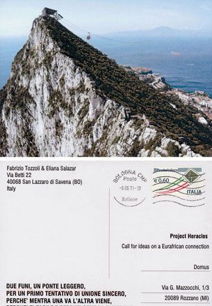 ’Cable Car’ by Fabrizio Tozzoli & Eliana Salazar. A postcard with an image of a cable car going down the side of a mountain.