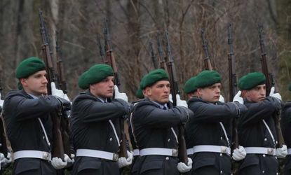 Members of the Bundeswehr (Honor Guard of the German military), of which the Wachbataillon guard is a part.