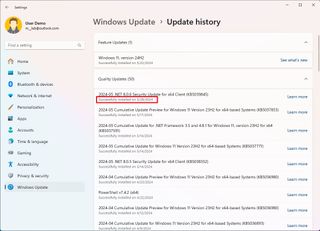Windows Update history errors