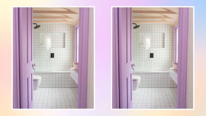 Crisp clean bathroom on pastel ombre background