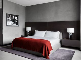 grey bedroom in the Poliform Penthouse design in Gansevoort Meatpacking in Manhattan New York