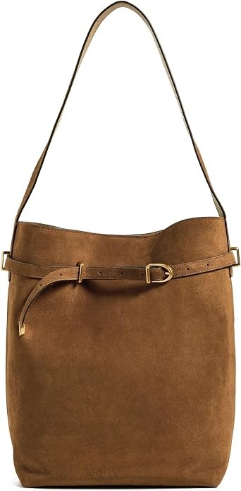 Madewell Women's the Essential Belted Bucket Tote in Suede, Dried Acorn, One Size