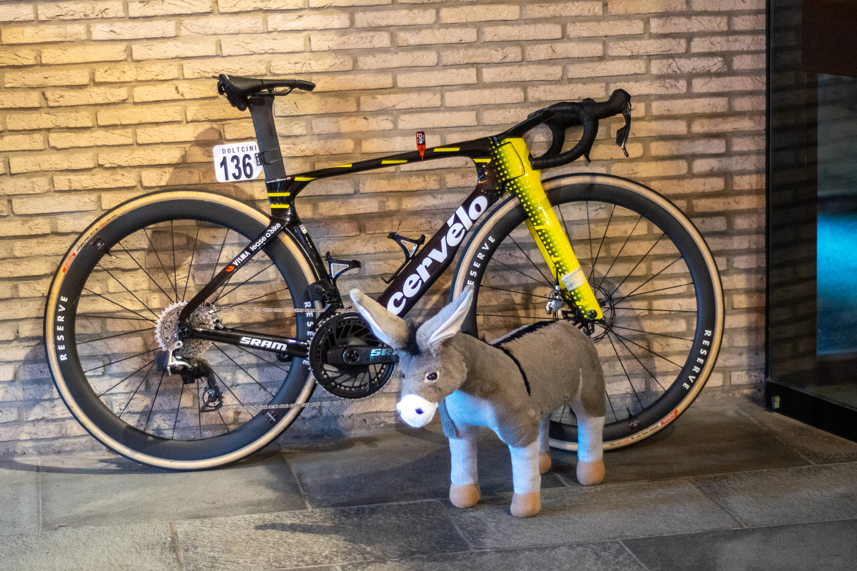 A Cerv&eacute;lo S5 and a toy donkey - Matthew Brennan's Kuurne-Brussel-Kuurne winning bike