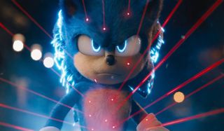 Sonic The Hedgehog with lasers aimed at his whole person