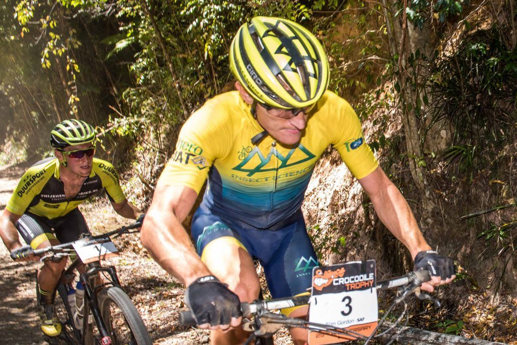New race leader after stage 3, South Africa's Alan Gordon, leads the day's stage winner, Bart Classens, at the 2019 Crocodile Trophy