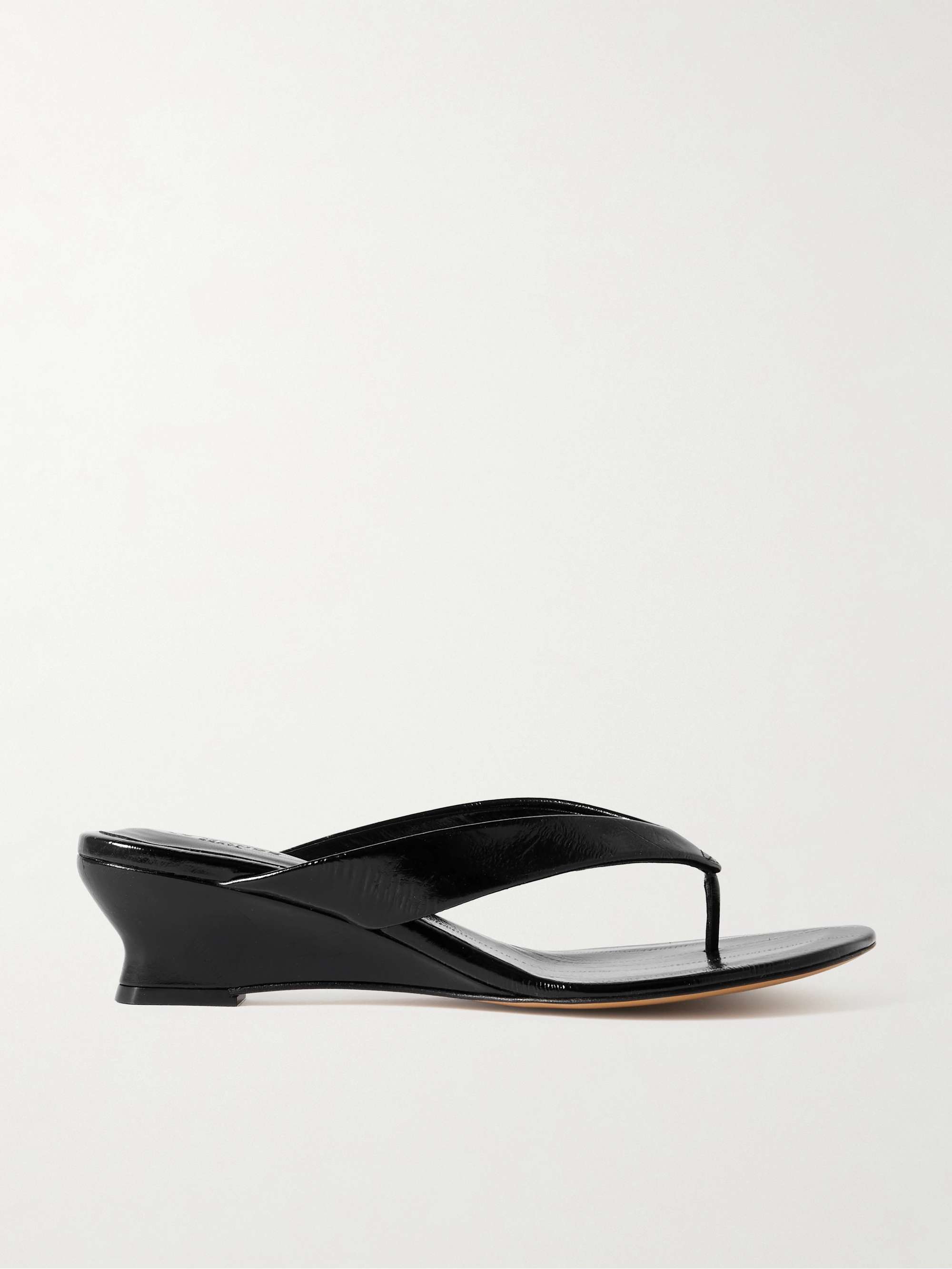 Eel-Effect Leather Wedge Sandals