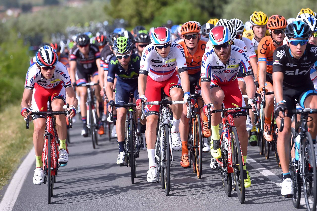 Katusha over the front of the peloton