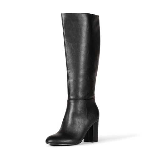 Amazon Essentials Women's Tall Knee High Block Heel Boots, Black Faux Leather, 10 Uk Wide