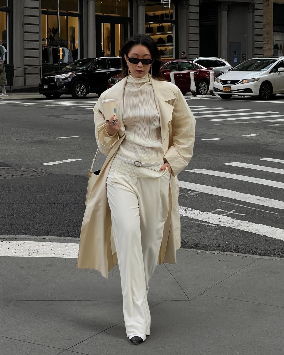 Influencer wearing a monochrome outfit.