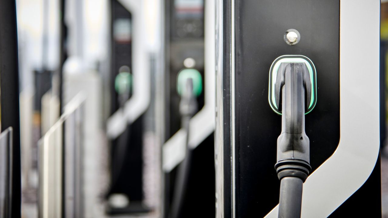 Row of electric car chargers