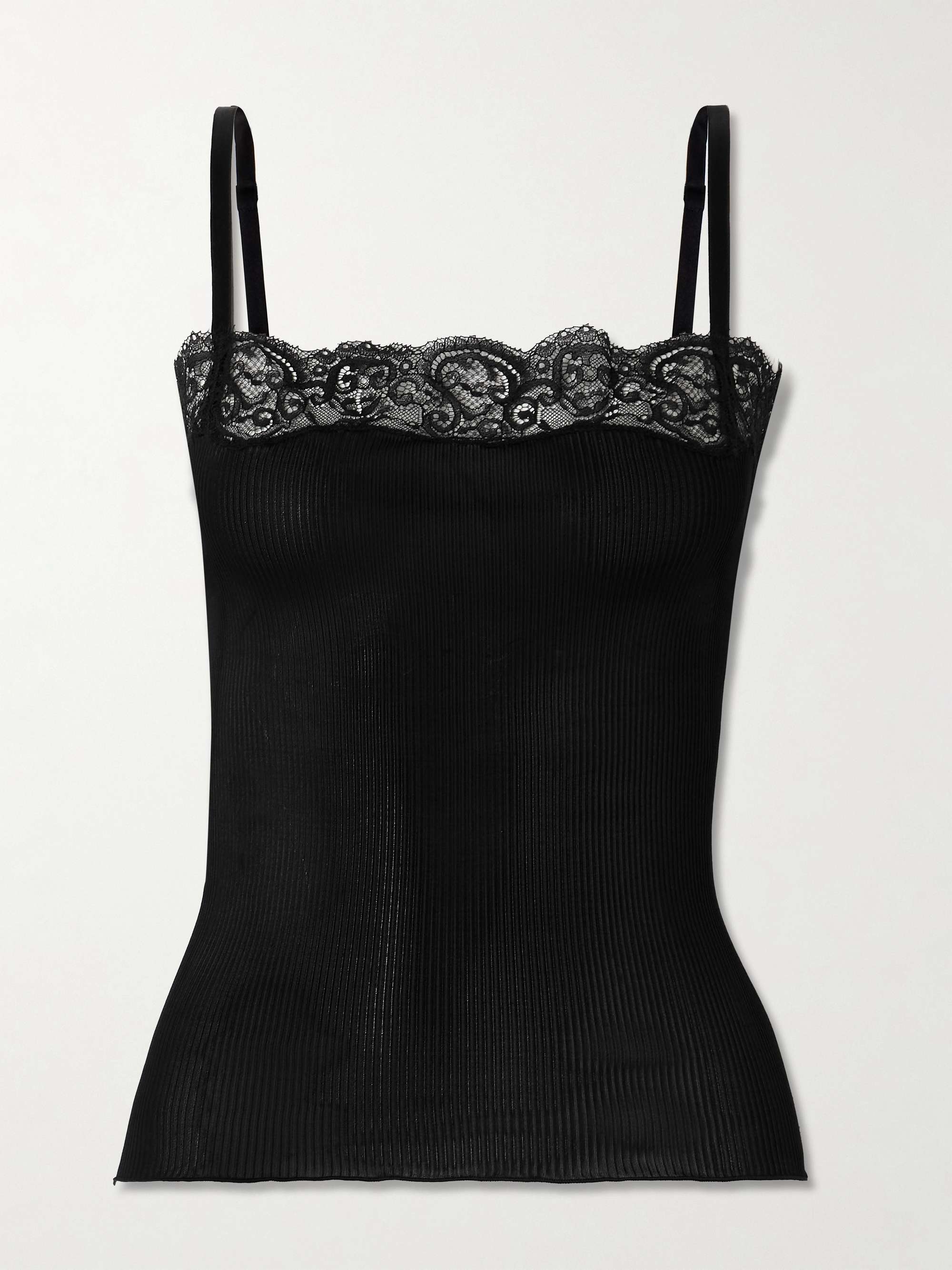 Scalloped Lace-Trimmed Ribbed Silk-Jersey Tank