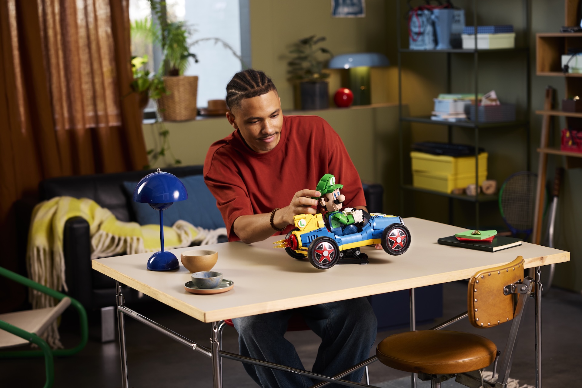 Different angles of the LEGO Luigi Mario Kart set 