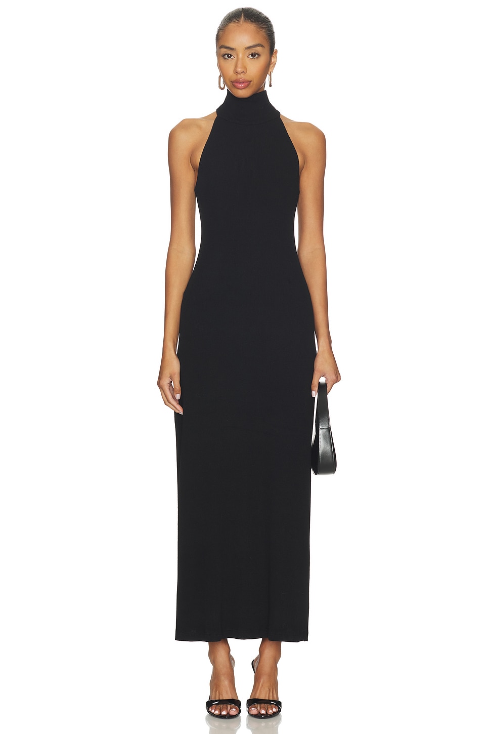 Knit Halter Turtleneck Fluid Dress