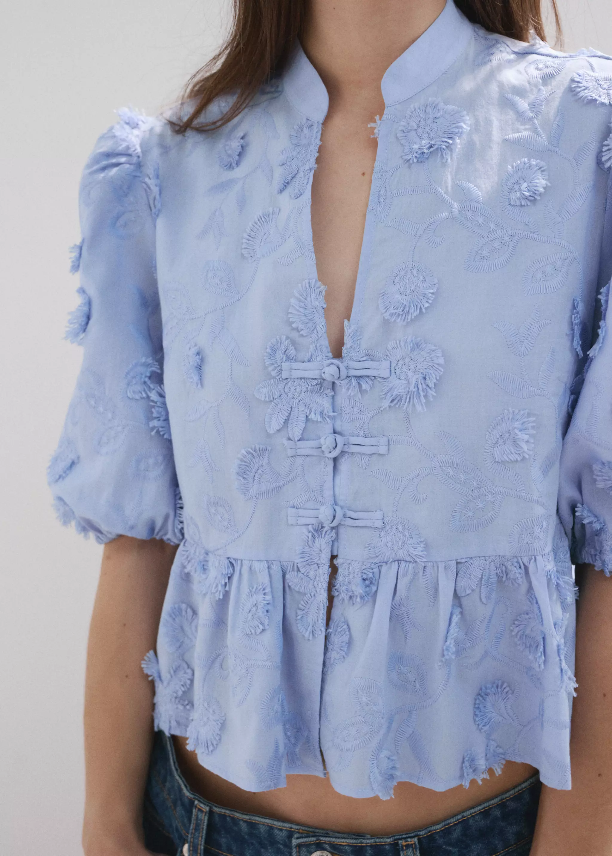 Embroidered Puff-Sleeve Blouse - Women | Mango United Kingdom