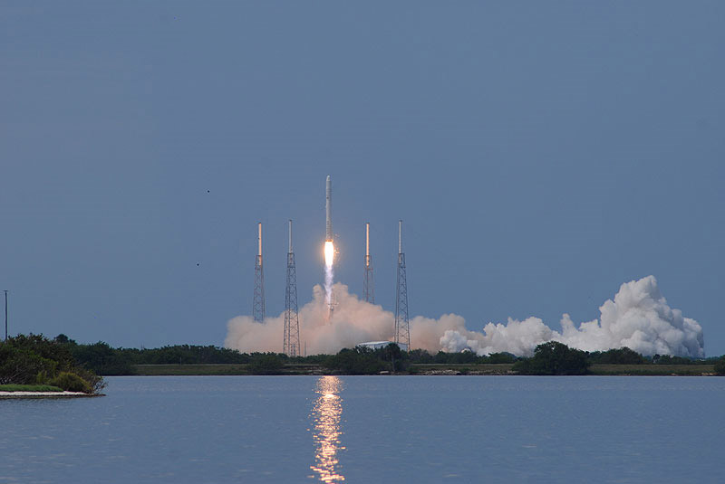 The commercially backed Falcon 9 lifts off from Cape Canaveral. 