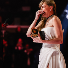 Taylor Swift accepts the Album Of The Year award for "Midnights" during the 66th GRAMMY Awards on February 04, 2024 in Los Angeles, California
